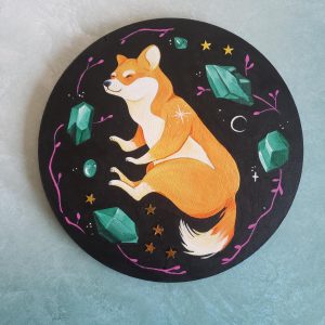 Peinture chien Shiba et pierre de l’émeraude