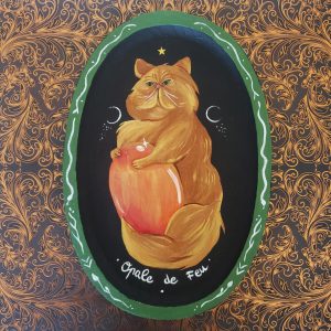 Peinture chat roux et pierre opale de feu