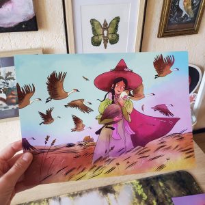 Affiche sorcière et oies